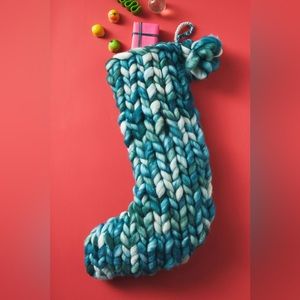 Anthropologie Blue and White Knit Holiday Stocking